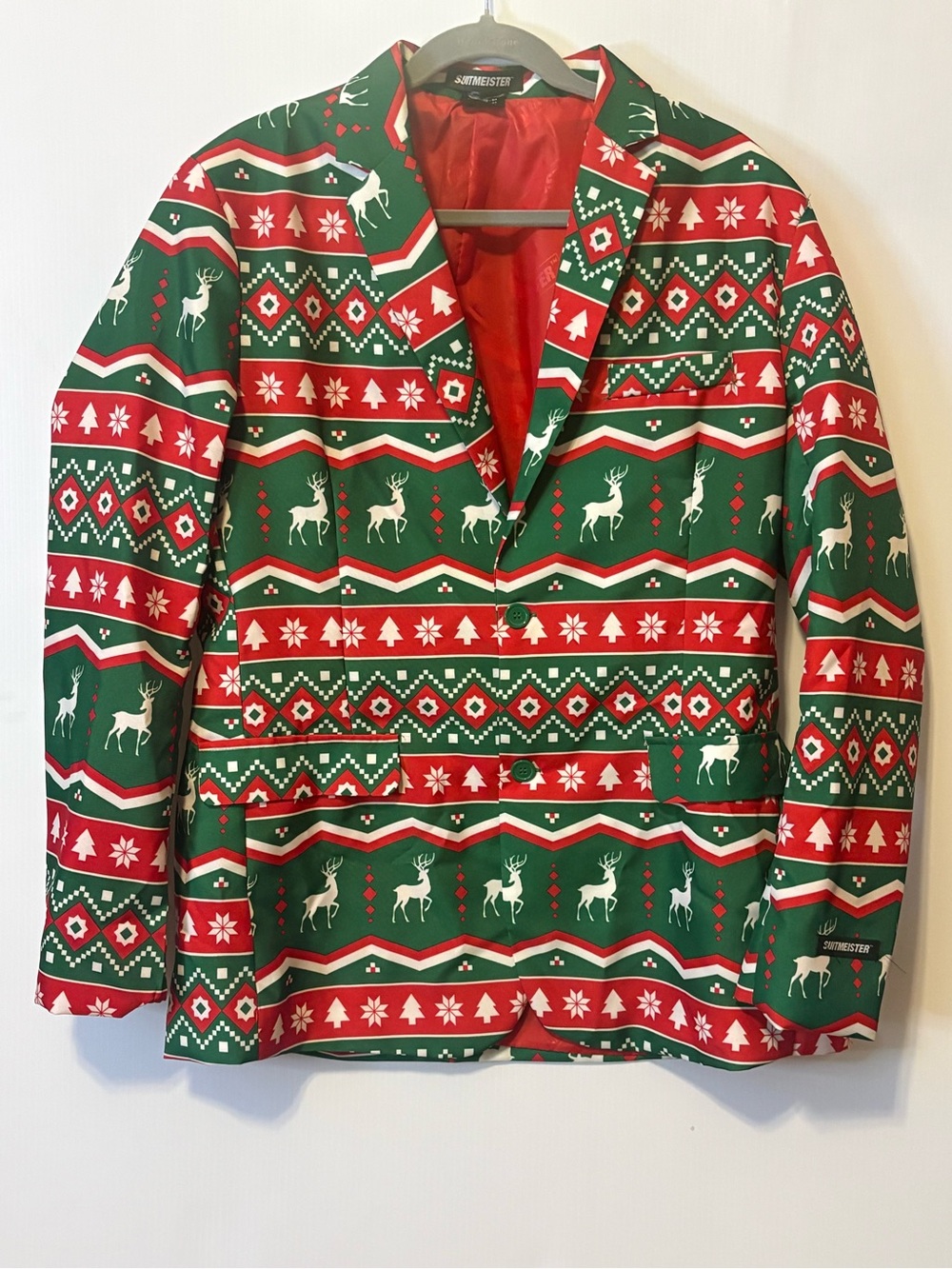 Festive Green & Red Men’s Large 42/44 Holiday Blazer - Suitmeister Brand